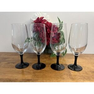 Vintage Luminarc France Black Stem Wine Beer Goblet Glasses Set Holiday Bar Cart
